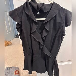 Aqua ruffle shirt in black in XS